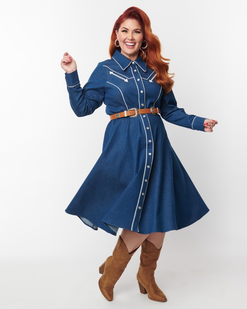 Unique Vintage Plus Size Denim Western Shirt Swing Dress Denim